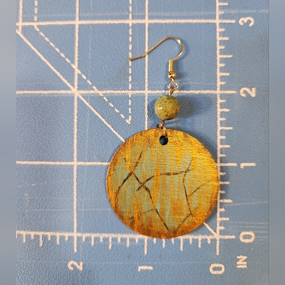 Gold and Turquoise Dangle Earrings Handmade - Picture 4 of 4